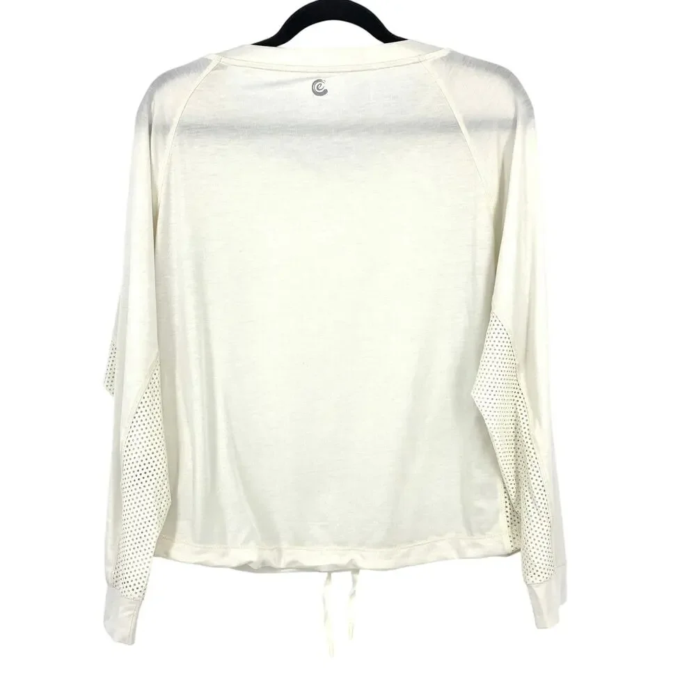 Calme By Johnny Was Top Womens Size Small Cream Scoop Neck Cinched Waist Hem